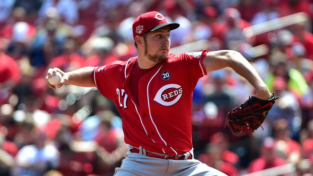 Reds' Trevor Bauer throws a pitch on the mound